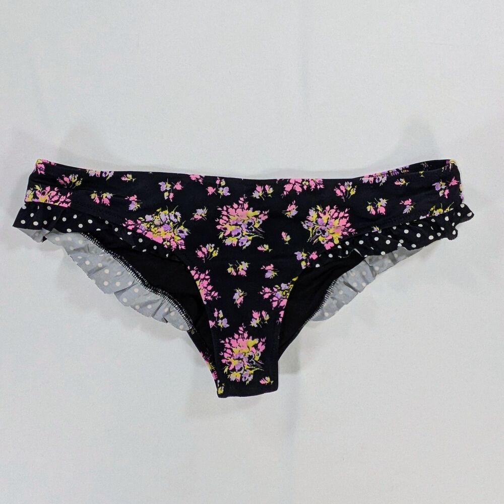 Victoria's Secret Floral polka dot Ruffle Cheeky Bikini Bottom small coquette